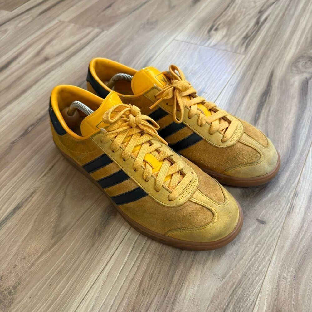 Adidas Yellow Black Suede Low Top Lace Up Hamburg Athletic Sneaker Shoes Size 10 - Picture 9 of 11